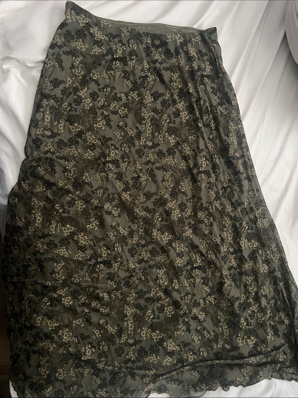 Olive Green Floral Maxi Skirt - Lightweight, Feminine Layered Design